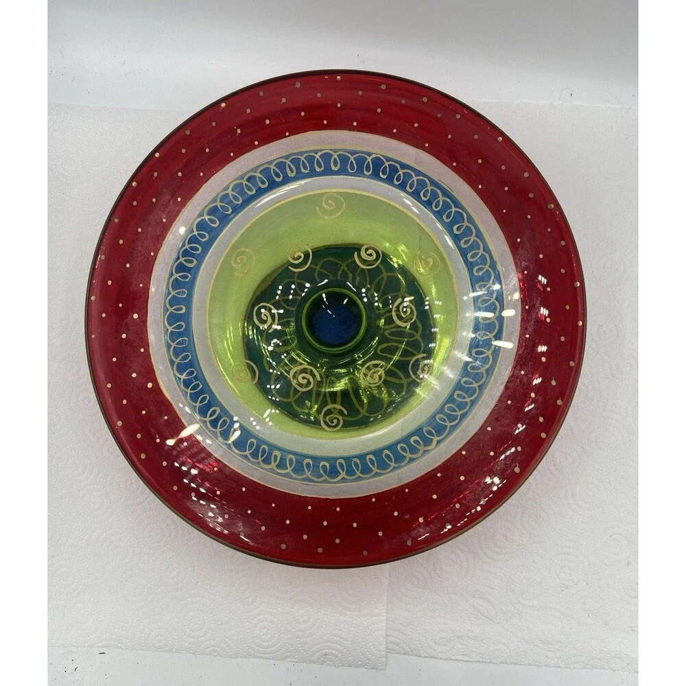 Pier 1 Festive Stripe Cake Plate Christmas Holiday Colorful 11 3/4”